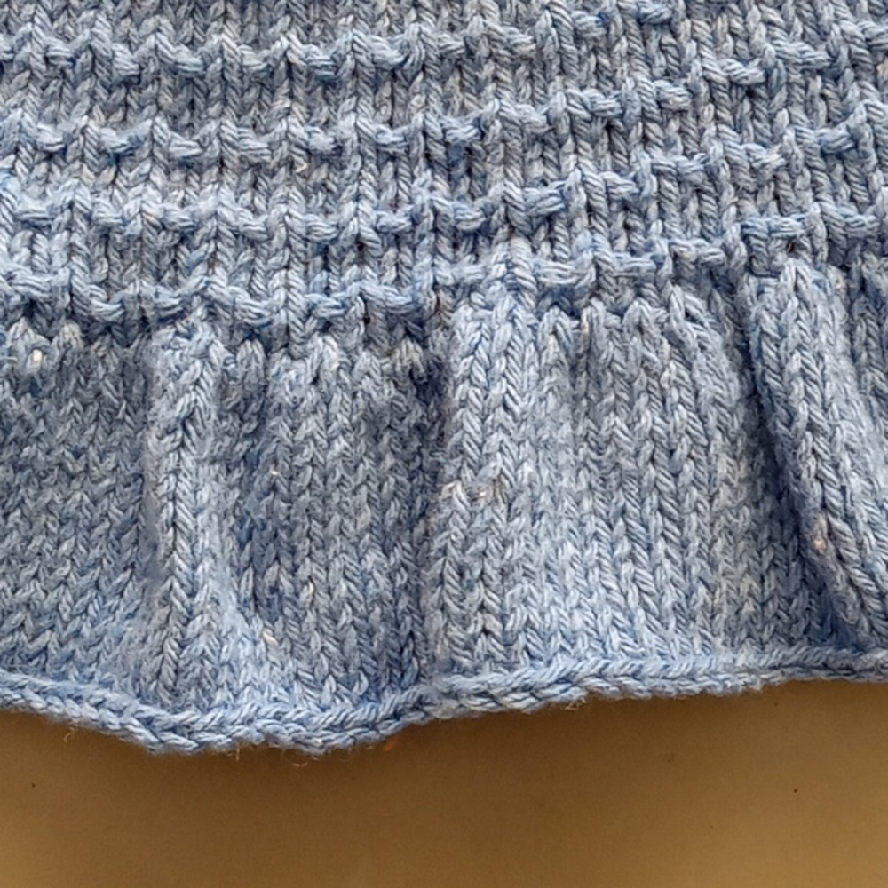 Hand Crafted Handknit Blue Textured Stripe Baby Skirt & Bloomers Set 12M - Picture 6 of 13